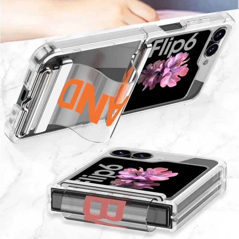 

For Samsung Galaxy Z Flip 6 Wrist Strap Phone Case Corners Airbag Ultra Thin Transparent Simple Anti-Collision Phone Case