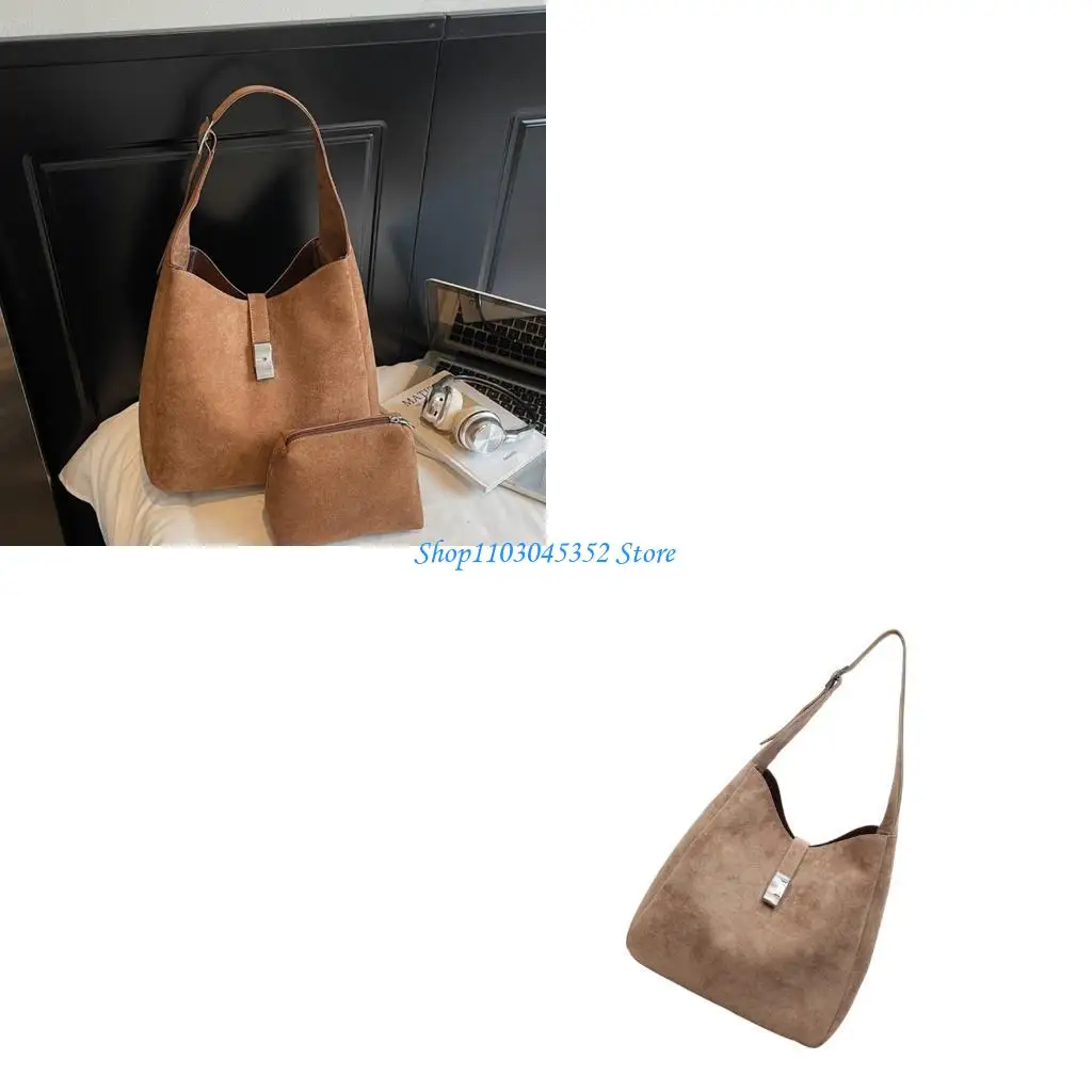 

Suedes Shoulder Bag Spacious Matte Finish Bucket Bag For Fall Winter