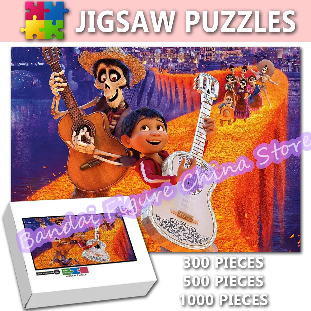 Diy Creative Cartoon Jigsaw Puzzles 300/500/1000 Pieces Coco Disney Pixar Movies Decompress Educational Puzzles for Kids Gifts