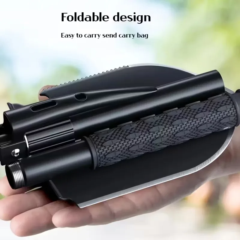 Tactical Folding Shovel with Compass Multi Tool Survival Spade Saw Pick Handle Stainless Steel Durable Camping Gear Camouflage Carry Bag