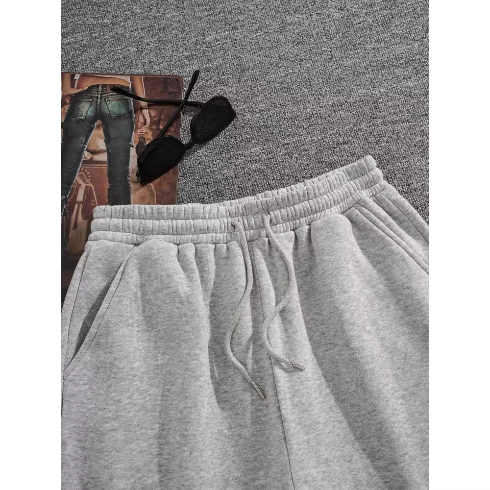 

Spring and summer new solid color gray atmospheric men's pure cotton drawstring waist sports shorts