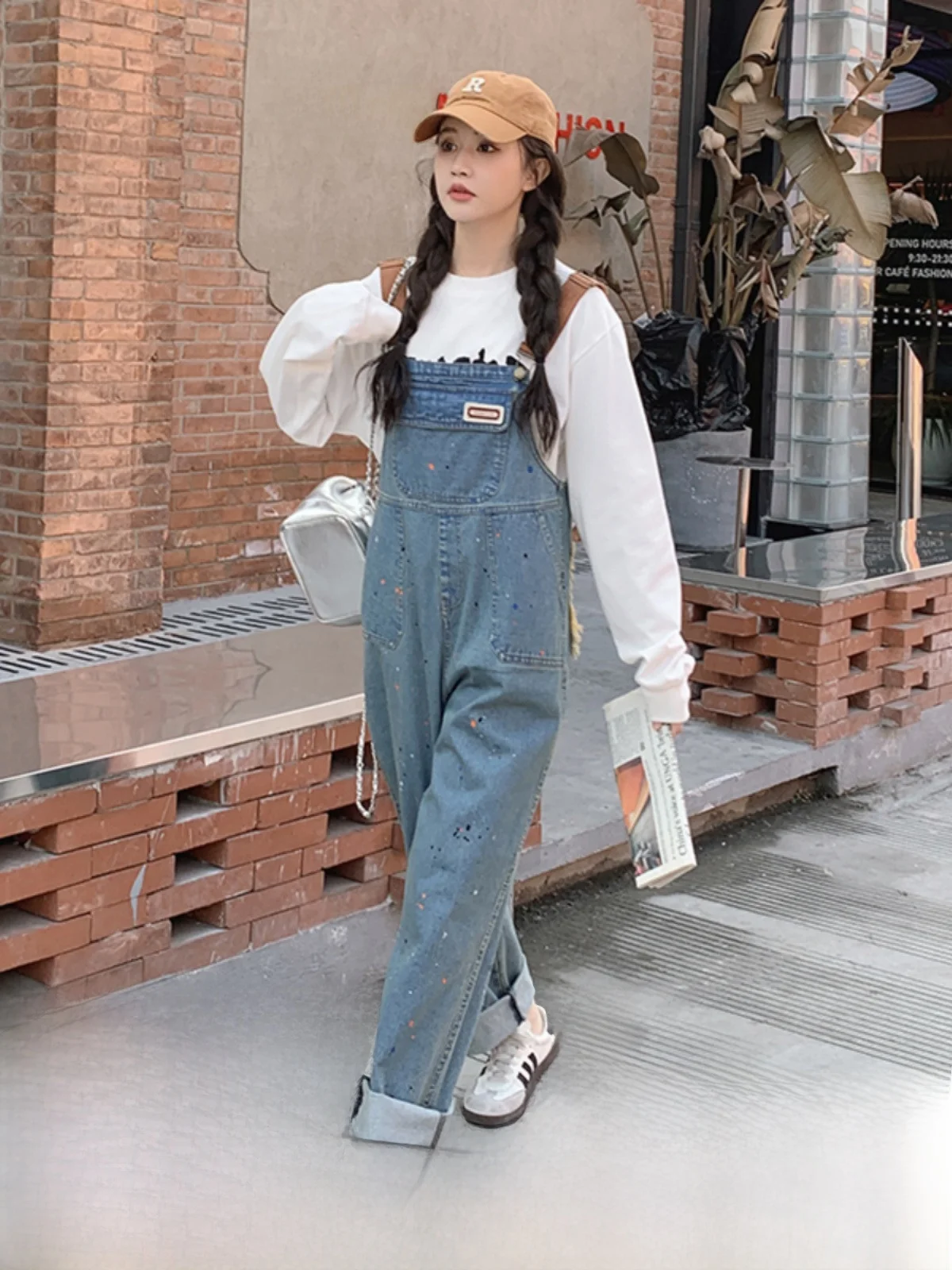 

Женские джинсовые комбинезоны с высокой талией и прямыми штанинами, весенне-осенние, свободные, стройнящие, в корейском стиле, цельные брюки