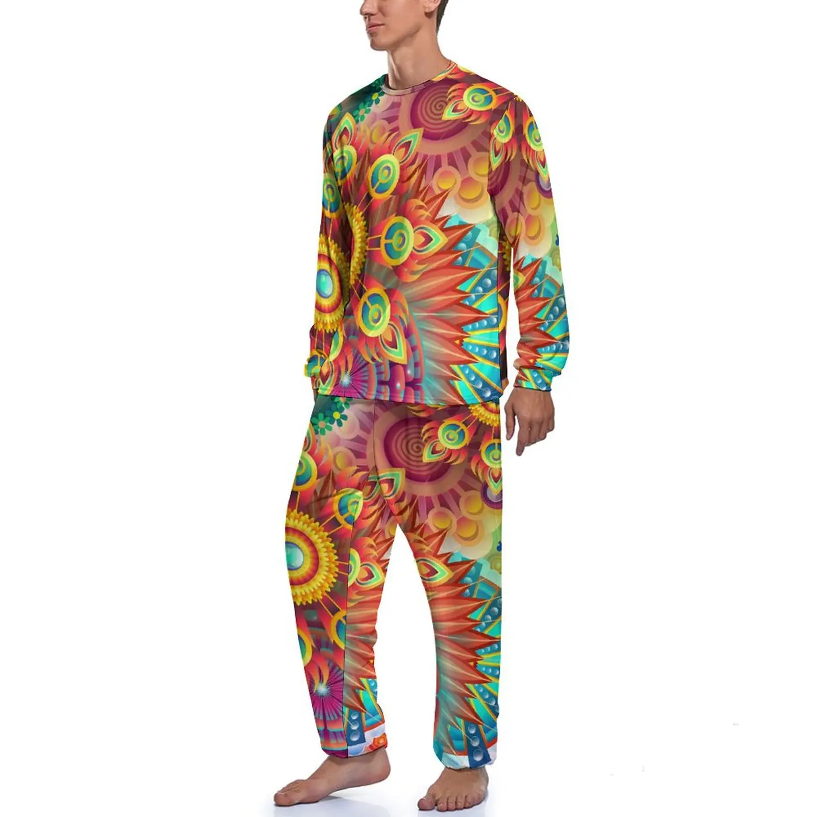 Flower Power Pajamas Long Sleeve Floral Hippie 2 Pieces Home Pajama Sets Daily Men Graphic Soft Home Suit