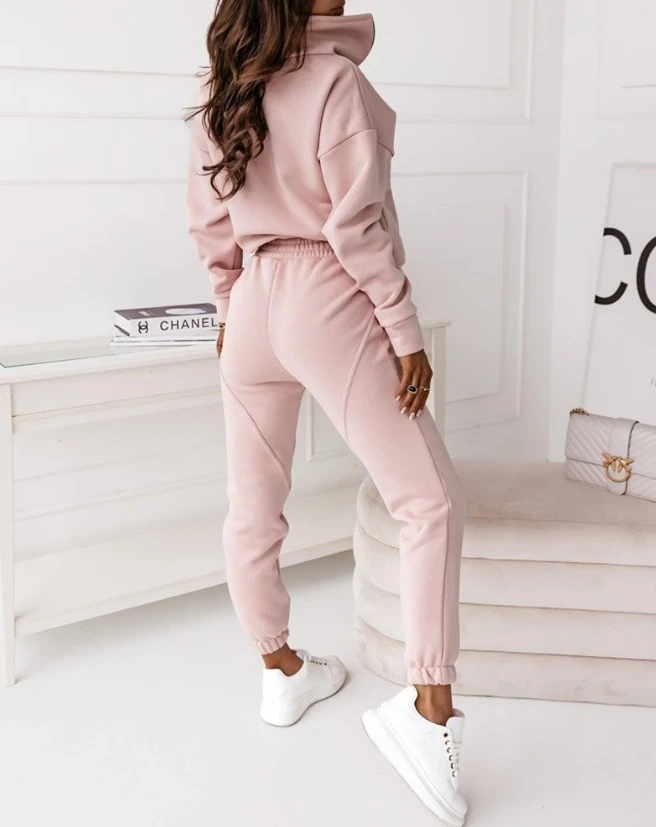 Fashion Two Piece Set Women Outfit 2023 Autumn Clothes Stand Collar Long Sleeve Zipper Design Top & Casual Piping Pants Set