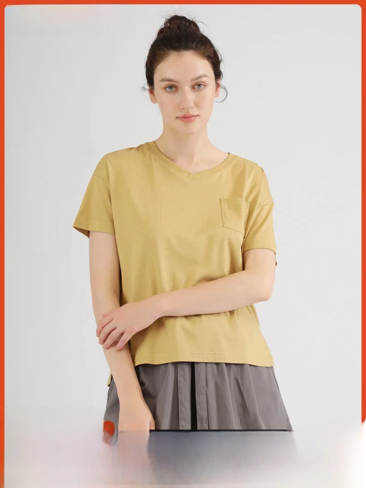 haoda-ソフト肌に優しい女性用-tシャツ-夏用-ルーズフィット-半袖-vネック-クラシック-スポーティ-アウター-カジュアル-ニットトップ