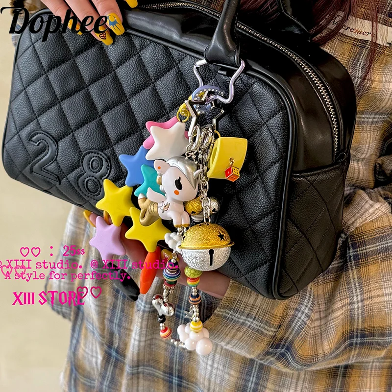Dophee Original Sliver Unicorn Key Chains New Spring Summer Colored Handmade Bell Pendant Hot Chick Shopping Bag Decoration