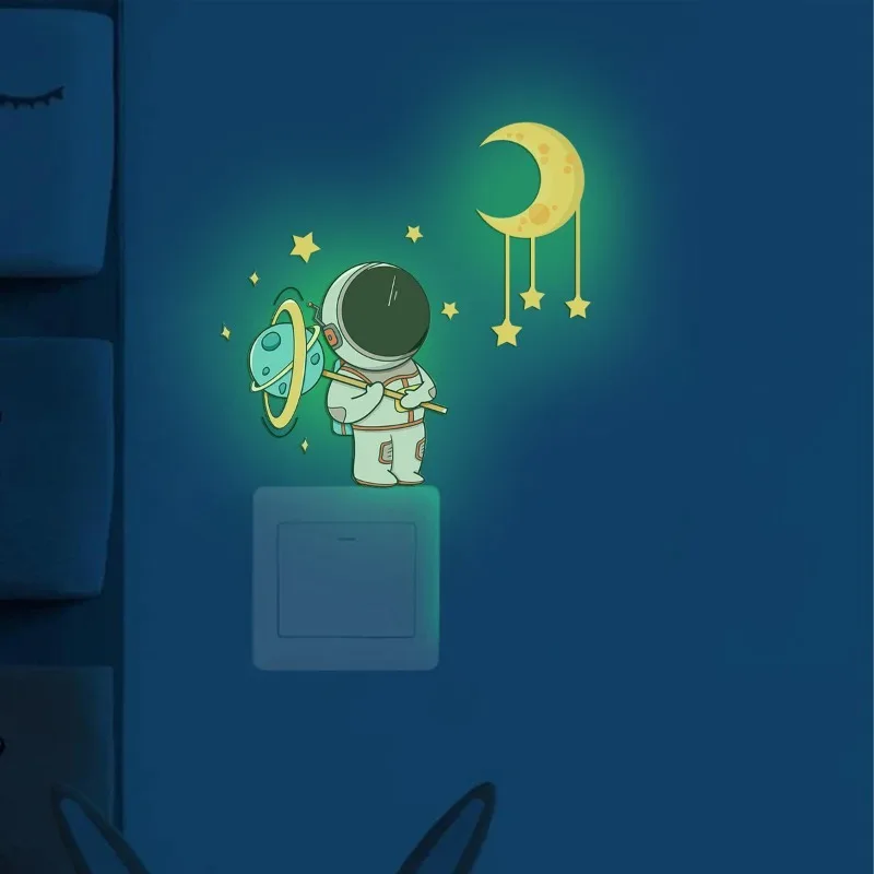1PC Luminous Astronaut Stars Moon Switch Stickers Decorative Wall Stickers Living Room Bedroom Self-stick Stickers