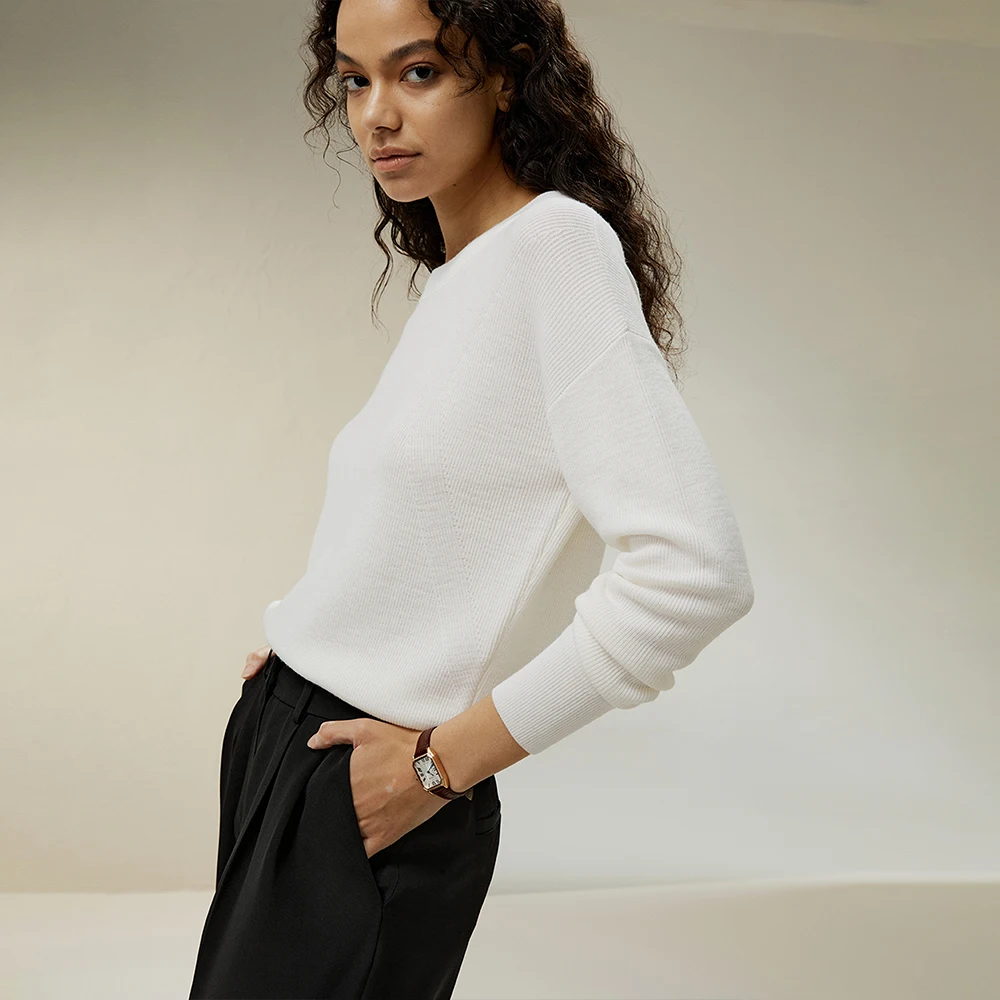 LILYSILK Women's Ultra-fine Merino Wool Sweater Ladies Crewneck Pullover with Dropped Shoulder for Everyday Wear