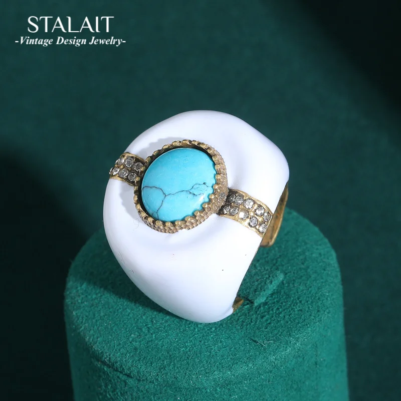

Vintage Jewelry Natural Stone Turquoise Ring Woman Blue Sapphire White Gold Color Antique High Quality Engagement 2025