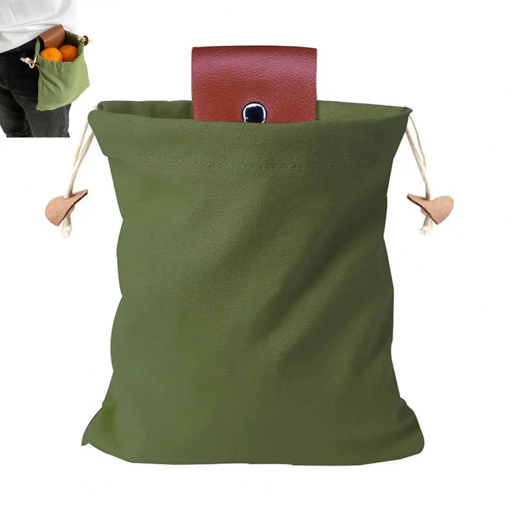 Fruit Picking Bag Apron Collapsible Foraging Bag with Belt Waxed Canvas Outdoor Pouch Adjustable Pu Leather Waist Pack for Fruit