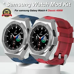 Luxury Modification Kit Case+Strap For Samsung Watch 4 Classic 46mm Alloy Cover Rubber Silicone Bands For Galaxy 4 Classic 46mm