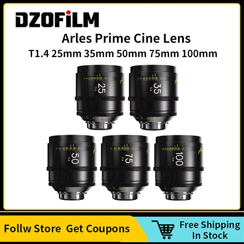 DZOFilm Arles Large Aperture Prime Cine Lens Kit 25mm 35mm 50mm 75mm 100mm T1.4 FF VV ARRI PL Mount Camera Lenses