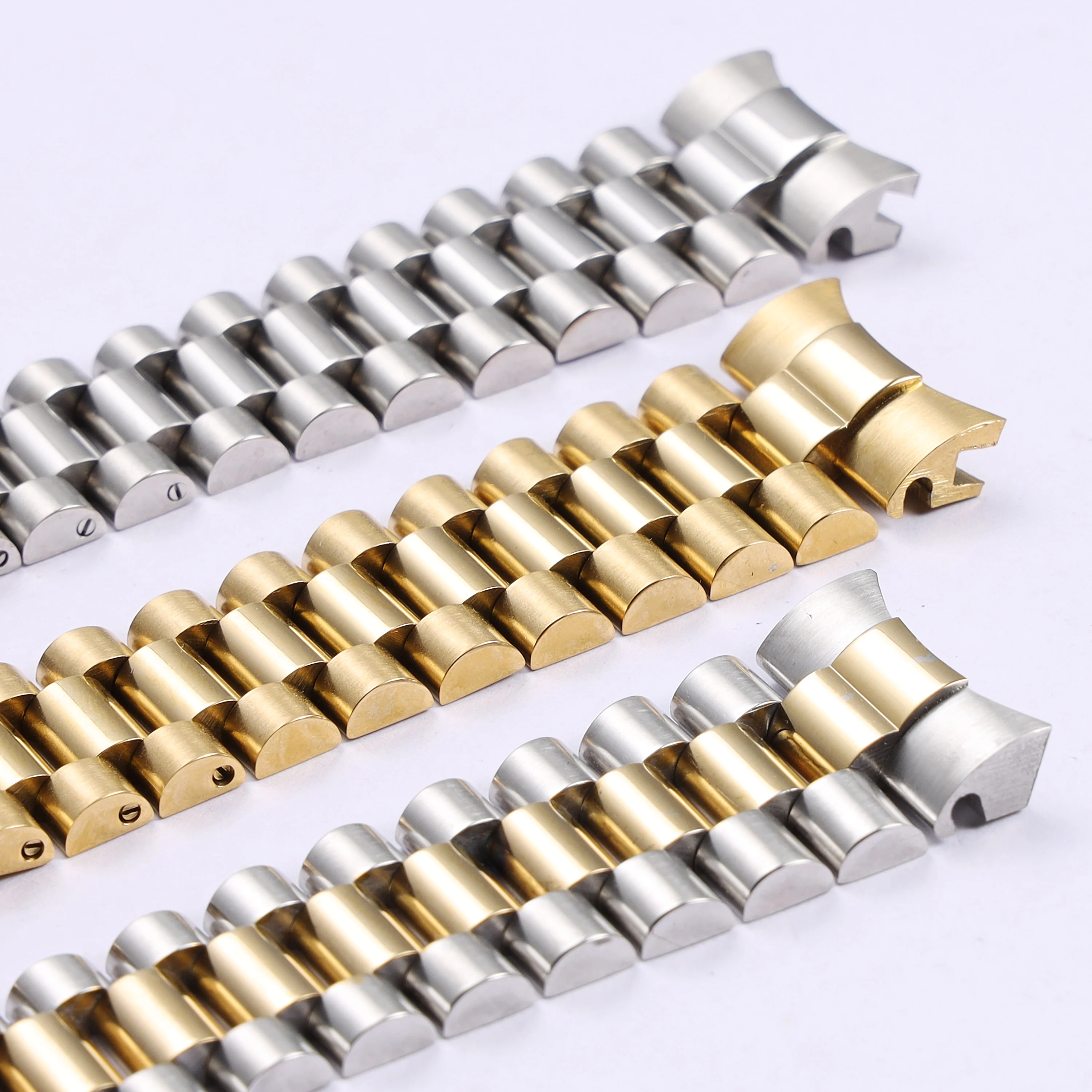 20mm Solid Curved End Screw Links Deployment Clasp Stainless Steel Wrist Watch Band Bracelet President Strap For Rolex Date