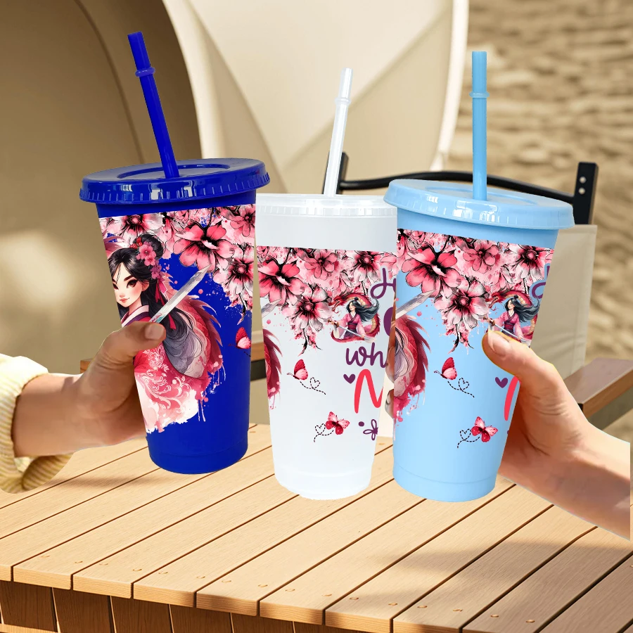 12 sztuk/opakowanie Kubek plastikowy Disney Królewna Śnieżka z motywem kwiatowym, 770 ml, wielokolorowy, na przyjęcia, upominek urodzinowy/powrót do szkoły