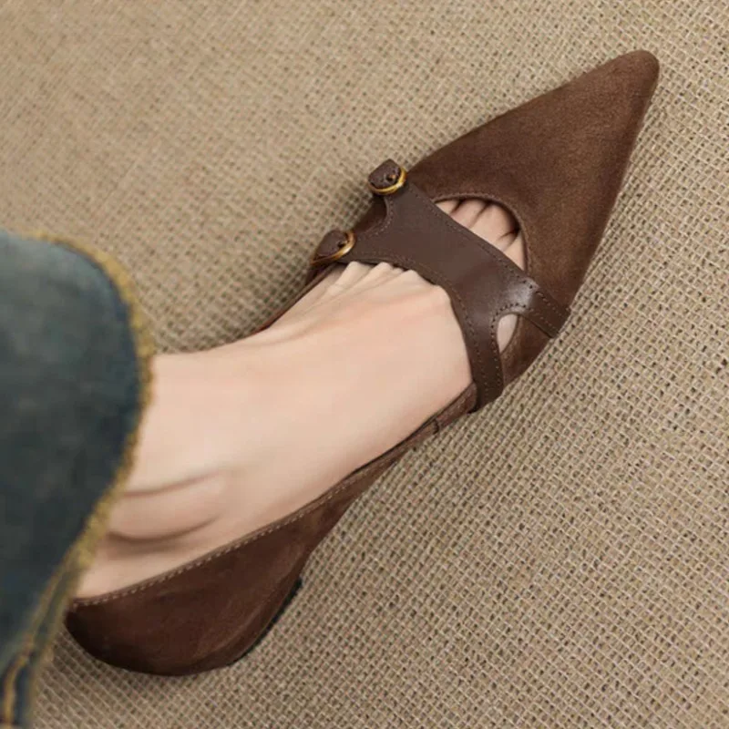 

Роскошные французские металлические одинарные туфли для женщин, новинка 2025 года, стильные балетки с острым носком, легкая износостойкая мягкая подошва с неглубоким носком