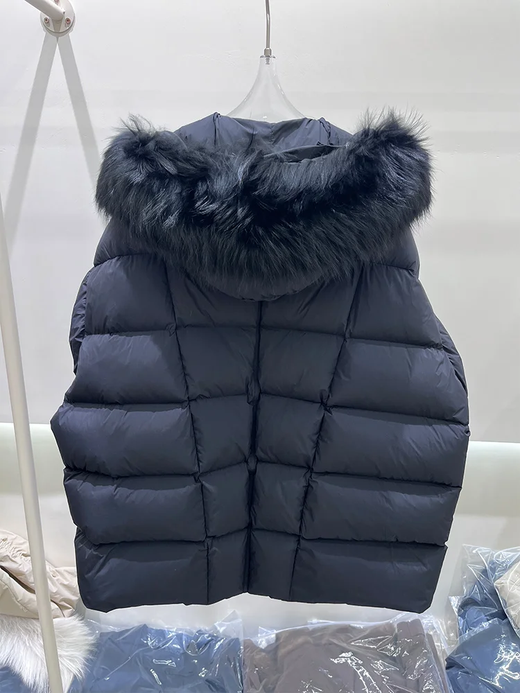 موضة جديدة الخريف الشتاء ريال فوكس الفراء طوق سترة منفوخة المرأة معطف سميك دافئ أوزة أسفل سترة فاخرة أبلى معطف الإناث #4