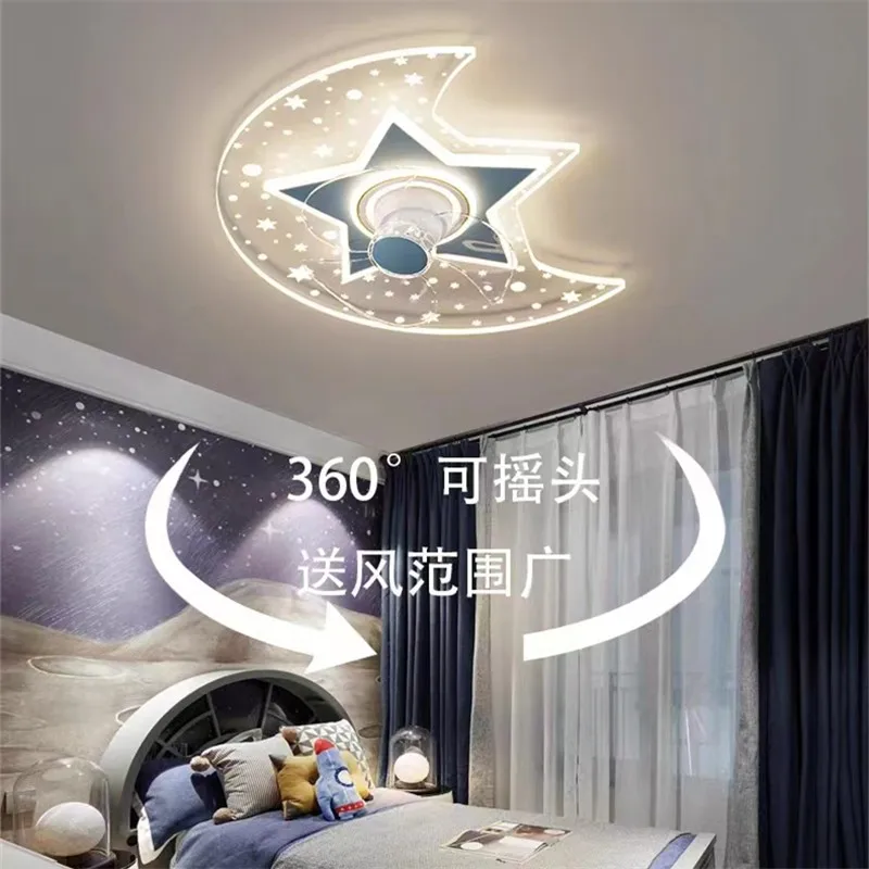 Modern minimalist ceiling fan Blue Star Moon LED star ceiling light Children's Room Decor Light Acrylic lounge room lighting