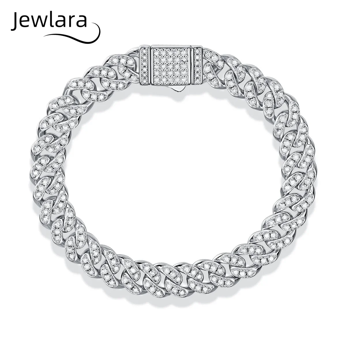 JEWLARA Jewelry New Light of Faith S925 Silver Moissanite Bracelet Ladies European, American Hip Hop Cuban Chain Sparkling Party