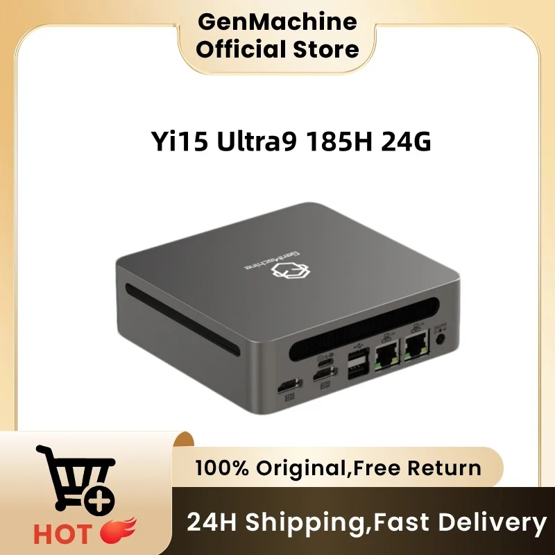 GenMachine Mini PC Intel Ultra 9 185H AI GPU 16 Cores 5.1GHZ Windows 11 DDR5 24G 6400Mhz WIFI6 Mini Pc Gaming Computer Diy Pc