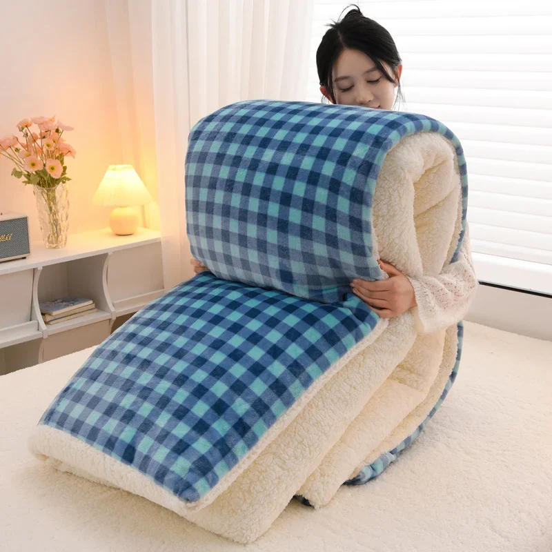 New Plaid Super Thick Autumn Winter Keep Warm Blanket Soft Lambswool Warmth Blankets Milk Velvet Comfortable Fluffy Comforter