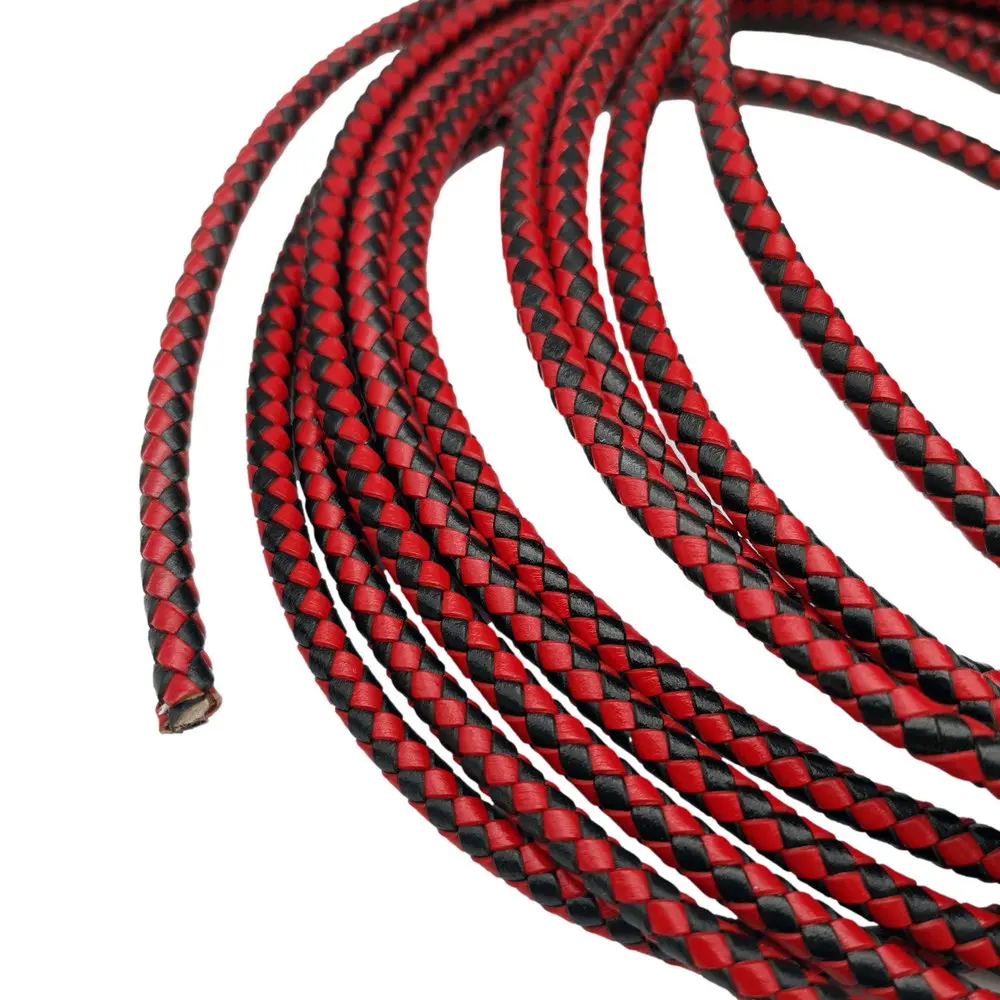 

Black Red Mixed 5mm Round Braided Leather Bolo Cords for Jewelry Making Bracelet Leather Strap