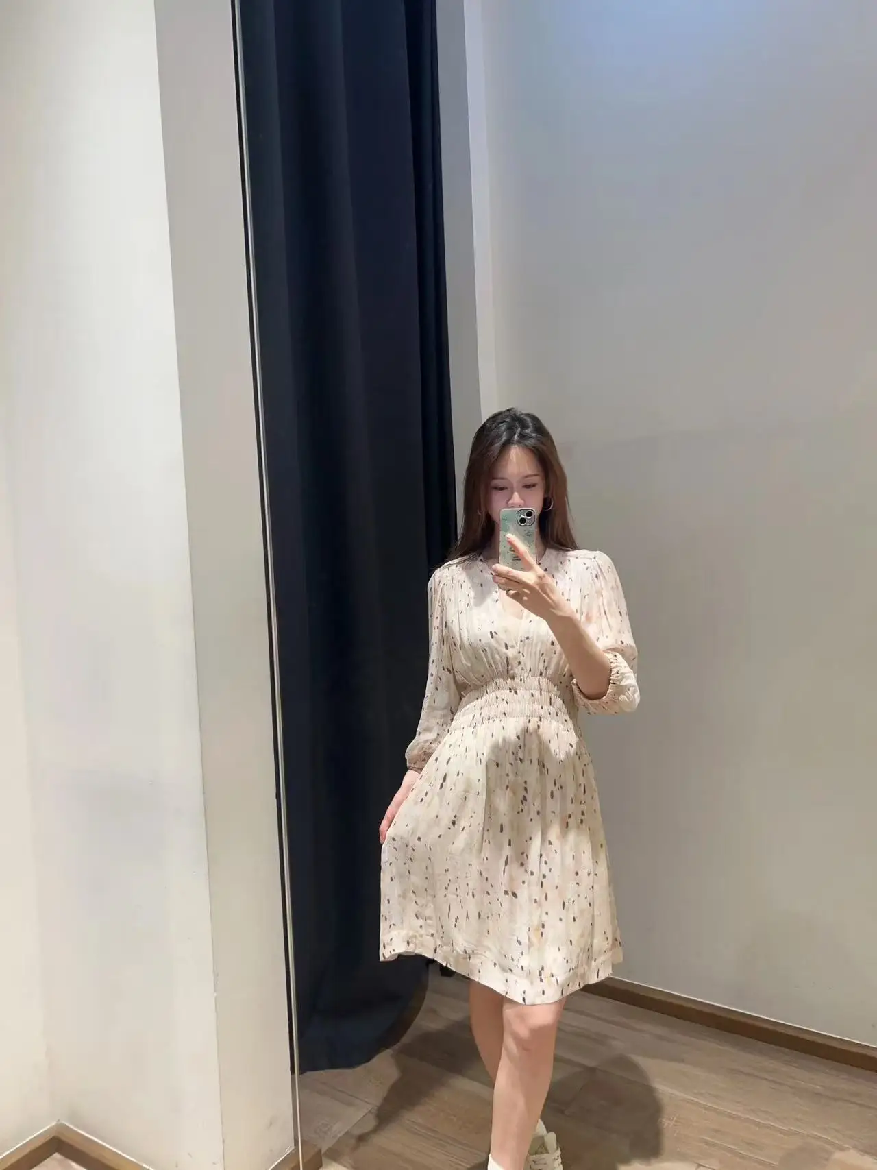 Ele Floral Print V-Ne ort Dr Damska spódnica letnia o kroju litery A, wyszczuplająca talię, z wysokim stanem, z włókna poliestrowego, nowość