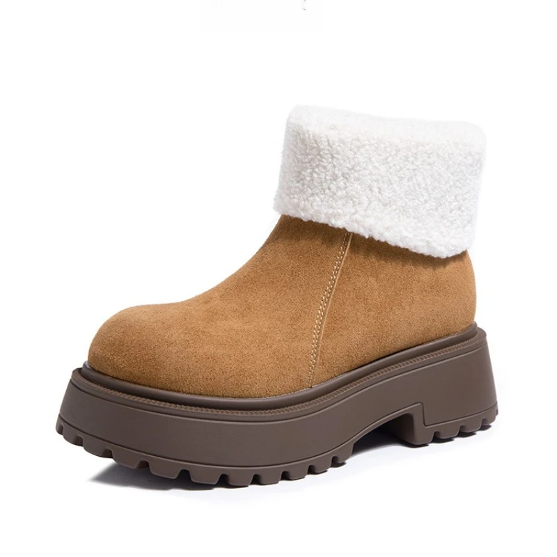 

CICIANG Women's Winter Snow Boots Cow Suede 2025 New Warm Fluff Large Size Round Toe Female Short Boots Platform Ankle Boots