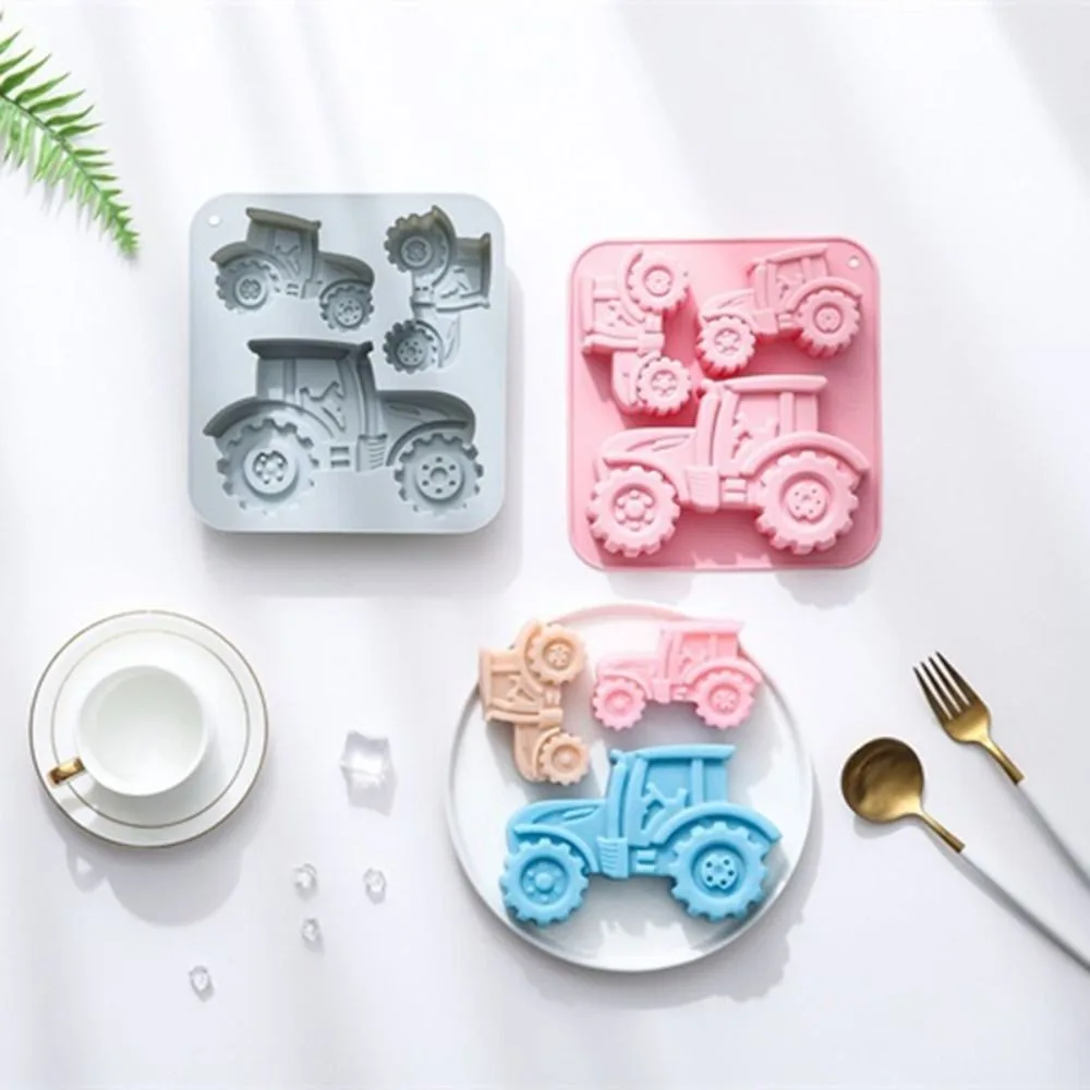 3-Cavity Tractor-Shaped Silicone Cookies Mold Heat/Cold Resistant Farm Theme Chocolate Molds Resilient Easy De-molding