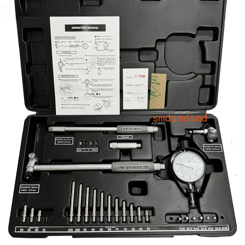 3-pack of metric/imperial inner diameter measuring scale plastic boxes, packaging a tool set within the range of 18-160