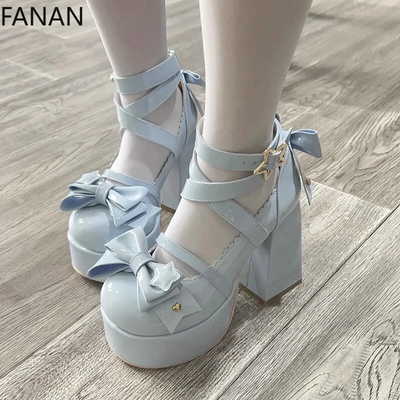 2025 جديد لوليتا عالية الكعب الدانتيل اللؤلؤ الكراهية السماء منصة الكعوب مضخات الأصلي الحلو مقاوم للماء أحذية نسائية فستان الحفلات الصنادل #5