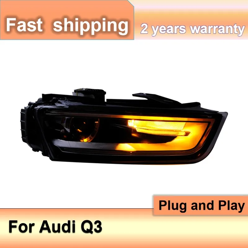 تصفيف السيارة لأودي Q3 المصابيح الأمامية 2012-2016 Q3 رئيس مصباح DRL بدوره إشارة منخفضة عالية شعاع العارض عدسة