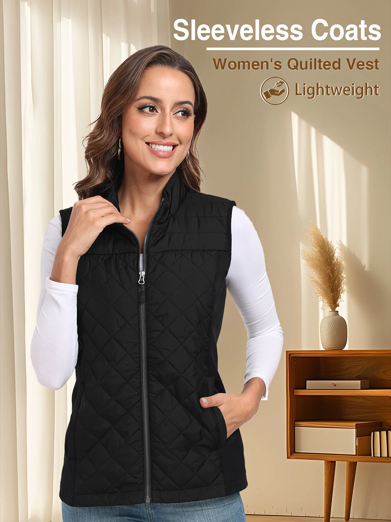 

Женский жилет, топы, стеганая верхняя одежда без рукавов, куртки с воротником-стойкой, легкие жилеты на молнии, весенне-осенне-зимняя одежда