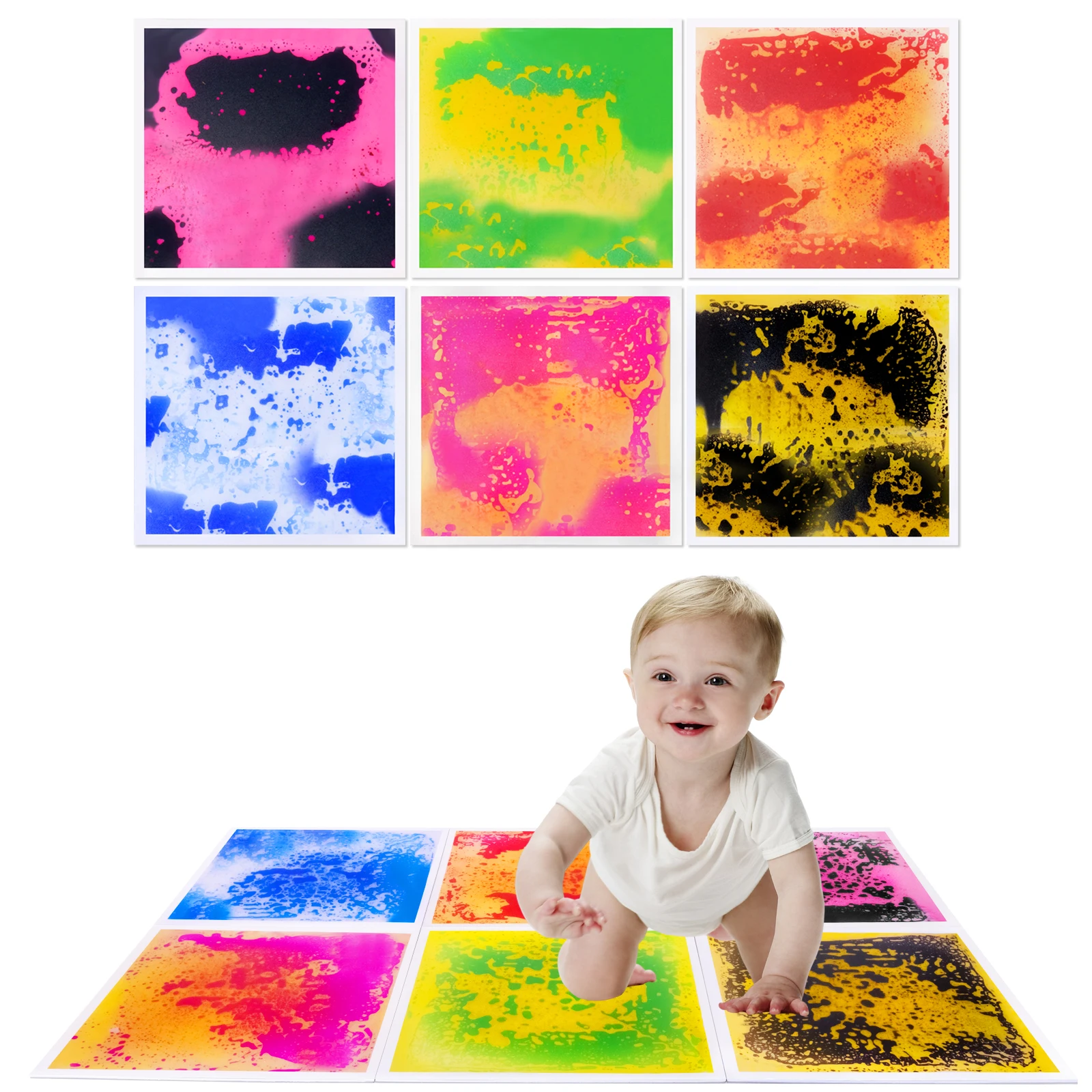 Encantadores baldosas sensoriales para niños, tapete educativo interactivo líquido a base de agua para sala de terapia, cuadrados de suelo sensorial