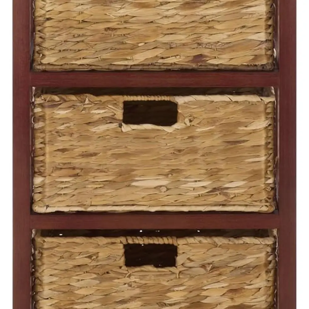 5-Drawer Wicker Storage Tower with Cherry Finish, Fully Assembled