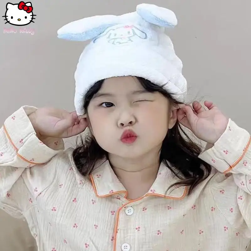 

Детская шапка Kuromi Cinnamoroll для сухих волос, новинка Kawaii, аниме, впитывающее быстросохнущее полотенце для протирания головы с героями мультфильмов Sanrio, милое модное