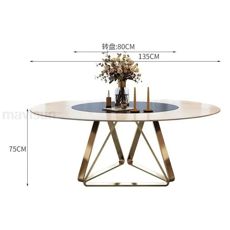 Light Luxury Gold Dining Table Round Turntable 1.2/1.5m Dining Table Set 8 Chairs Minimalist Esstische Home Furniture GPF50YH - Image 3