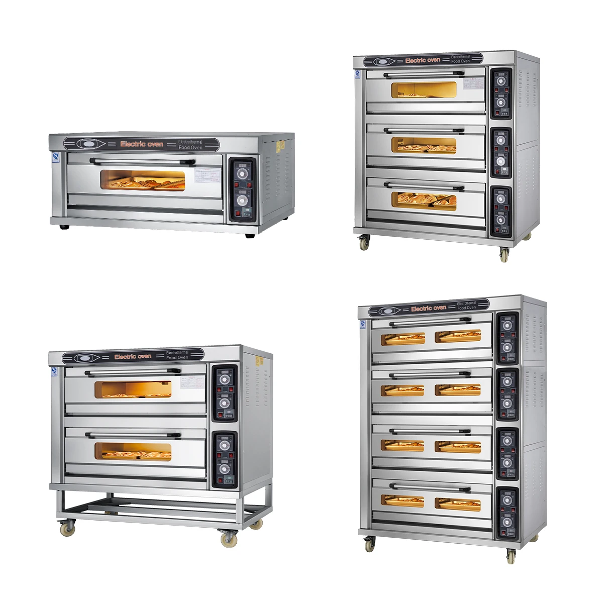 معدات تقديم الطعام التجارية فرن البيتزا، فرن متعدد الوظائف بأربعة صواني من طبقتين، مناسب للمخابز والمقاهي