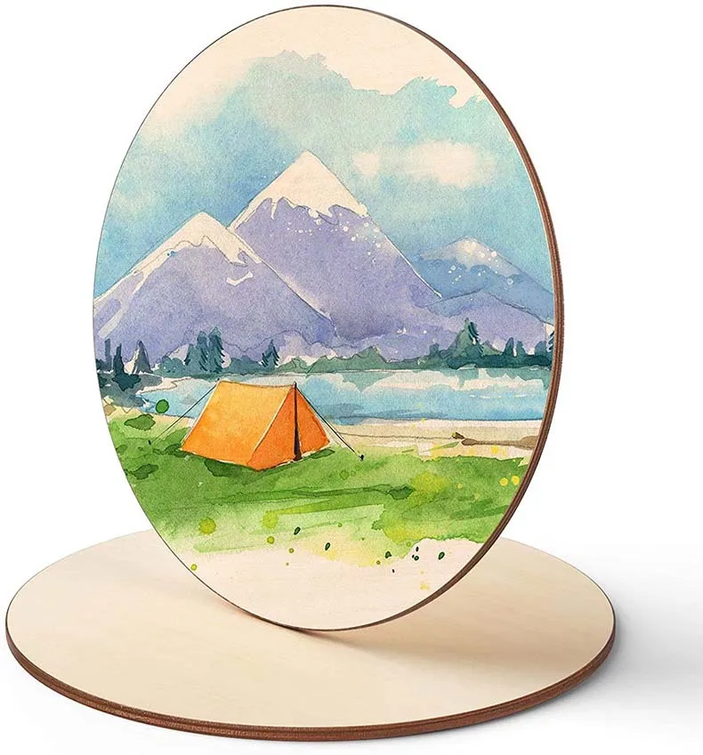 20개 둥근 및 사각형 어린이 낙서 페인팅 나무 조각 창의적인 장식용 나무 조각 웨딩 가정 장식 보드