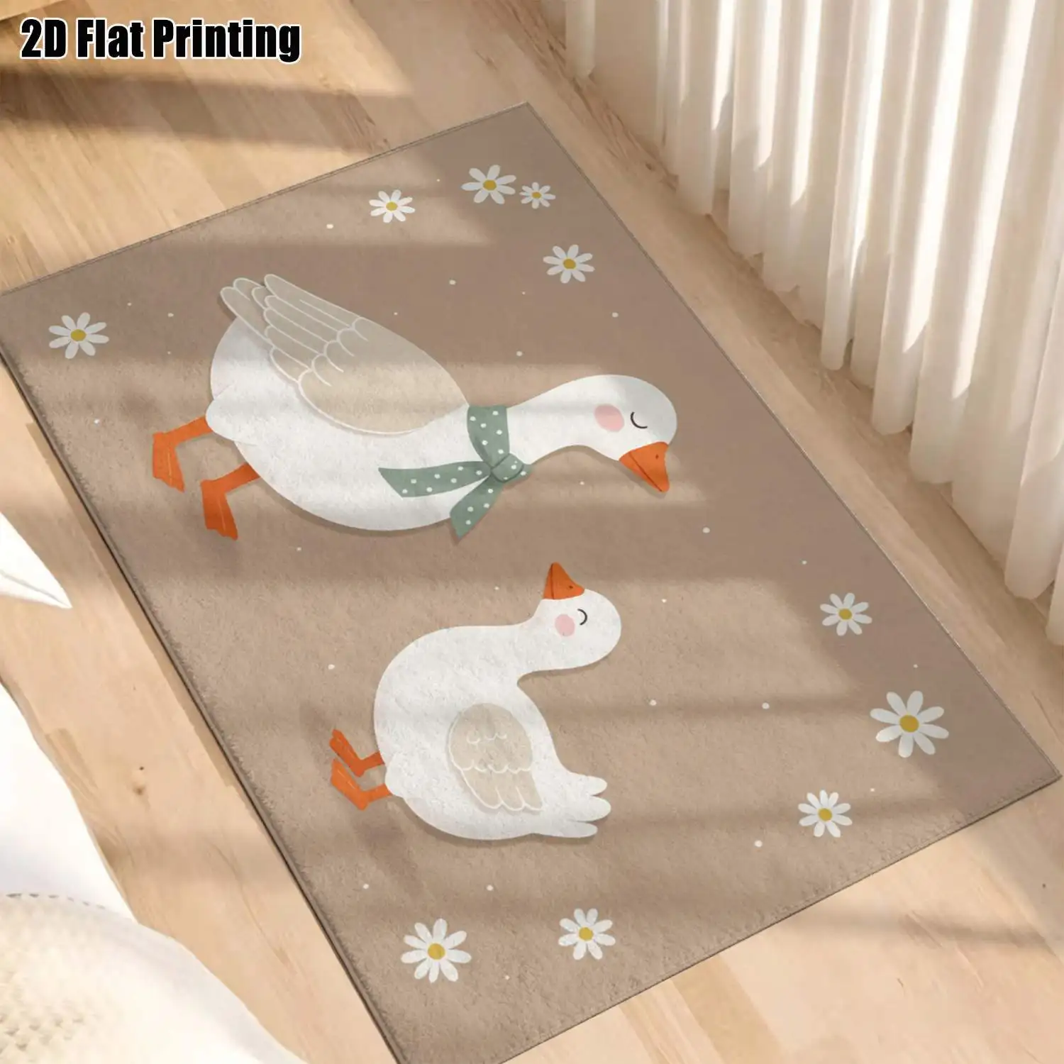 1Pc 2D Printed Beige Duck Pattern Nordic/Bohemian Carpets, Multi-Size Machine-Washable Home Decor Floor Mats for Entrance, Dining, Bedroom, Living Room, Instagram Modern Minimalist Style