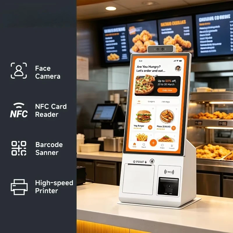 Metal 15.6-inch Cash Register POS Self-service Kiosk with 80mm Receipt Printer for Mcdonald Kfc  Restaurants