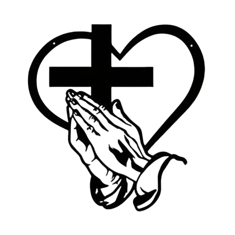 Elegant Metal for cross Wall Hanging Featuring Interlocking Hands Symbolizing Love and Faith for Spiritual Home Accents