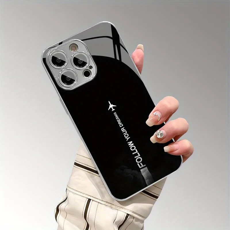 Travel-inspired Airplane Route Glass Electroplated Phone Case For iPhone 11 12 13 14 15 16 17 Pro Max Plus 16E 17 Air Cover