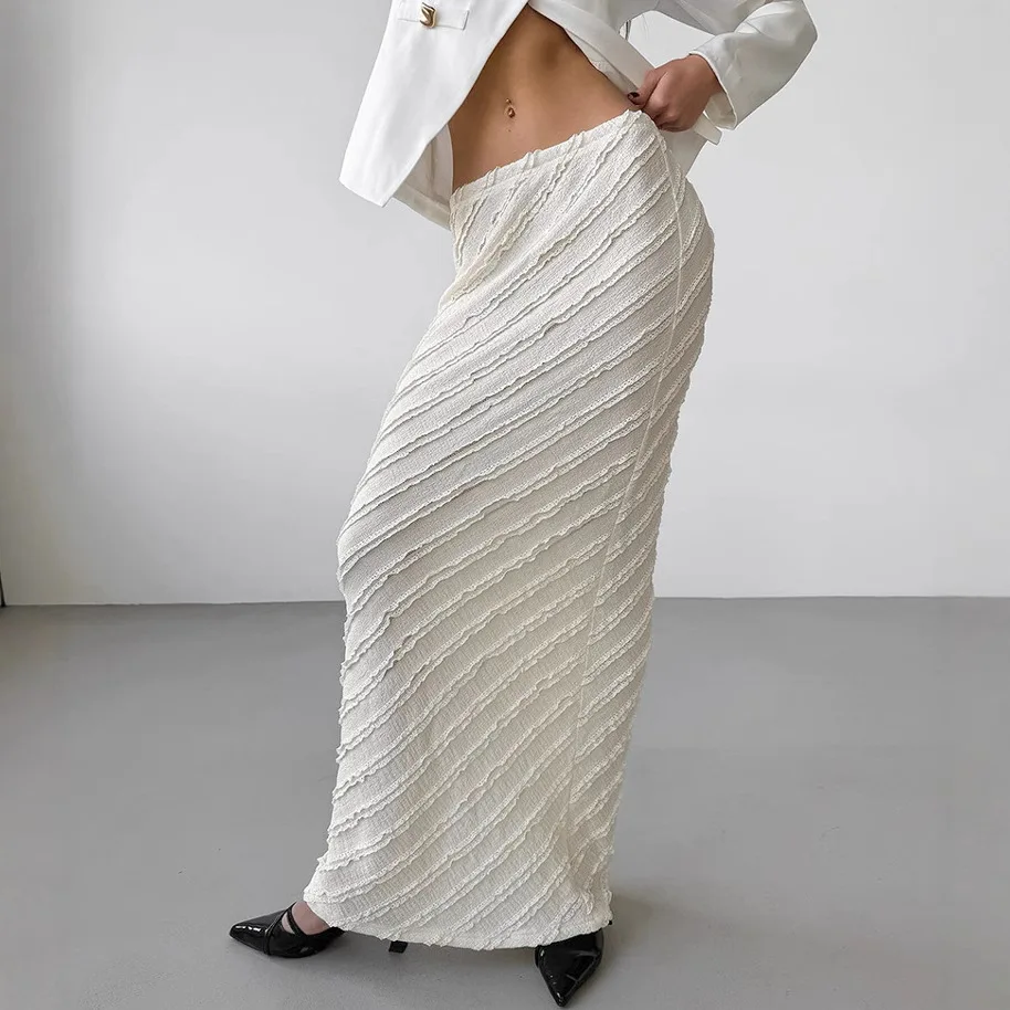 2025年春 レディース スリムフィット ニット スプリットスカート おしゃれ ロングスカート 通勤 ストレート チューブスカート 無地