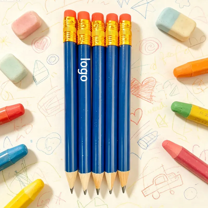 10Pcs/30Pcs/50Pcs/70Pcs Personalized Custom Dark Blue Wooden Short Pencils with Eraser, Hb Pencils, Suitable for Office Use, Corporate Gifts, Holiday Gifts, Promotional Materials, Travel Souvenirs, Personal Gifts, Note