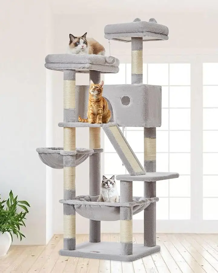 

Taoqimiao Cat Tree 57.5-Inch, Cat Tower for Indoor Cats Large Adult, Extra Large Cat Condo, 8 Sisal Scratching Posts, Metal Fram