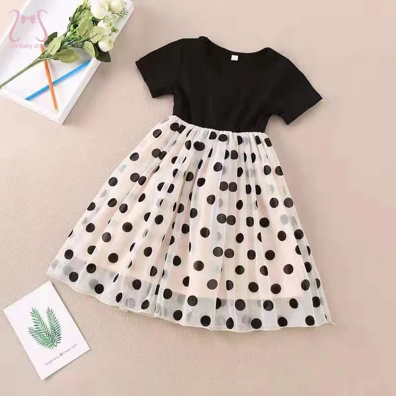 1-5 Y Schöne Kinder Kleidung Kurzarm Sommer Süße Baby Mädchen Kleid Punkte Mädchen Kostüm Kind Kleinkind Weiche kleider Täglichen Outfit