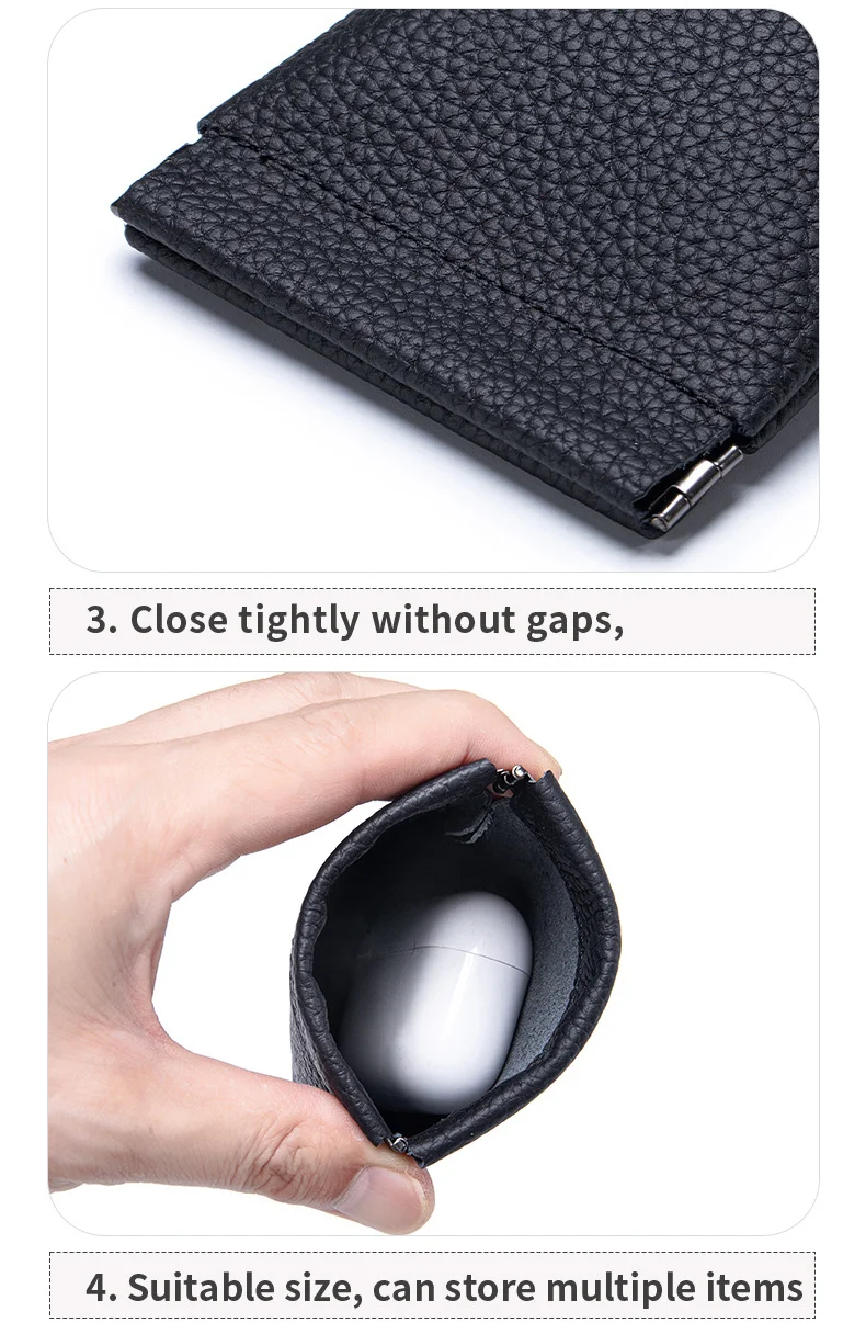 Echtes Leder Mini Kieselstein Geldbörse Brieftasche Schlüssel Tasche Tragbare Kopfhörer Schrapnell Lagerung Lippenstift Karte Halter Beutel Männer Frauen – Detail 5