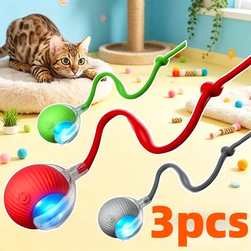New Cat Interactive Ball Toy Automatic Rolling Ball Faux Tail Rechargeable Smart Pet Electric Toy Dog Cat Training Imitate Mouse