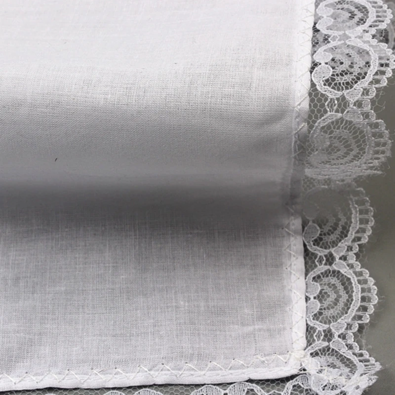 652F White Hankie Women Handkerchiefs Cotton Lace Trim Super Soft Washable Hanky Chest Towel Pocket Lace Trim Handkerchiefs