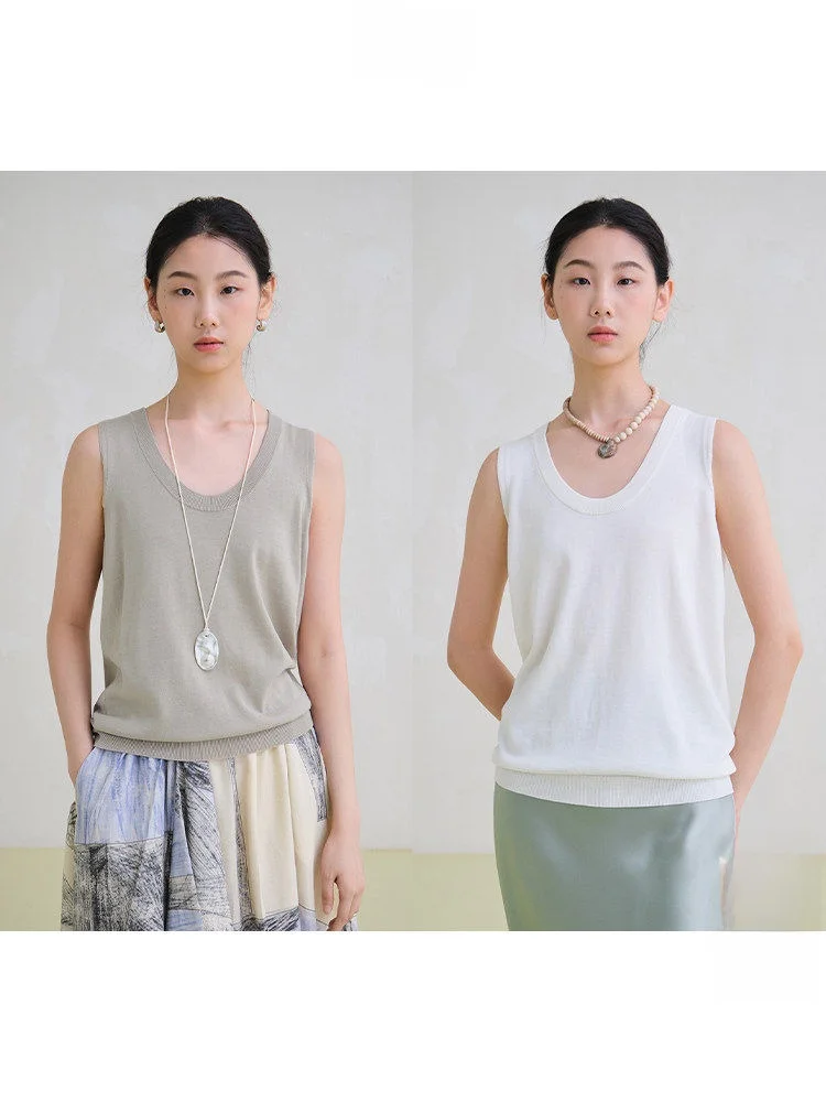

Ltyp Travel Original Classic Silk Linen Cotton Knitted Vest Minimalist Sleeveless U Neck Inner And Outer Wear Summer Women's Top